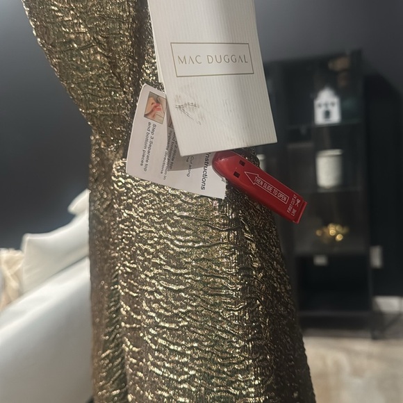 MAC DUGGAL 67297 ONE SHOULDER METALLIC ANTIQUE BRONZE BALL-GOWN sz 6 - Picture 4 of 12